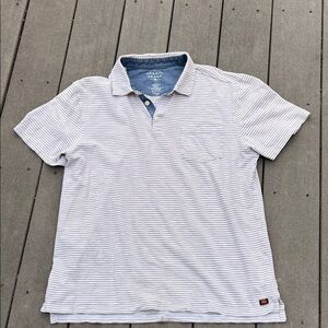Normal Brand Vintage Slub Pocket  Striped Polo Shirt - White & Tan size L